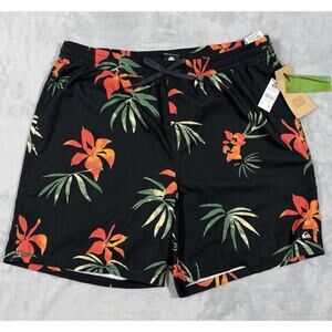 Quiksilver Volley Swim Shorts XXL Floral Black Elastic Beach Surf NWT
